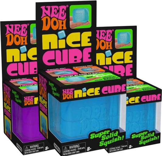 Needoh Nice Cube Sensory Toy with a Super Solid Squish - Always Returns to Its Square Shape - Colors May Vary 3 Pack