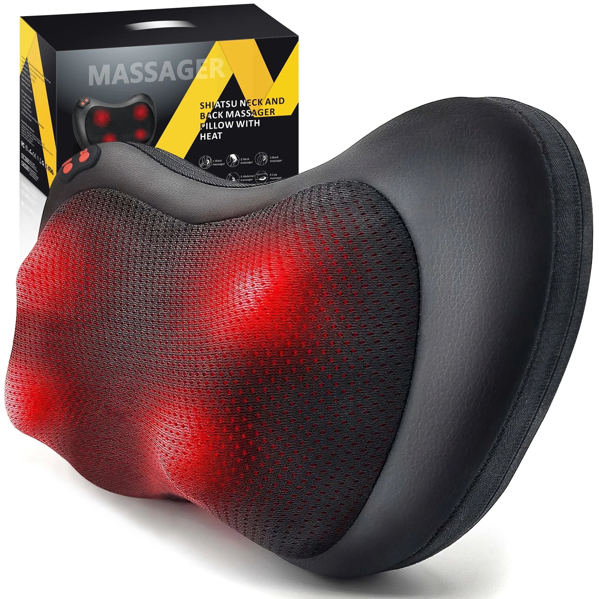 Shiatsu Back Massager with Heat - Deep Tissue Kneading Electric Massage Pillow for Home, Office, and Car Use