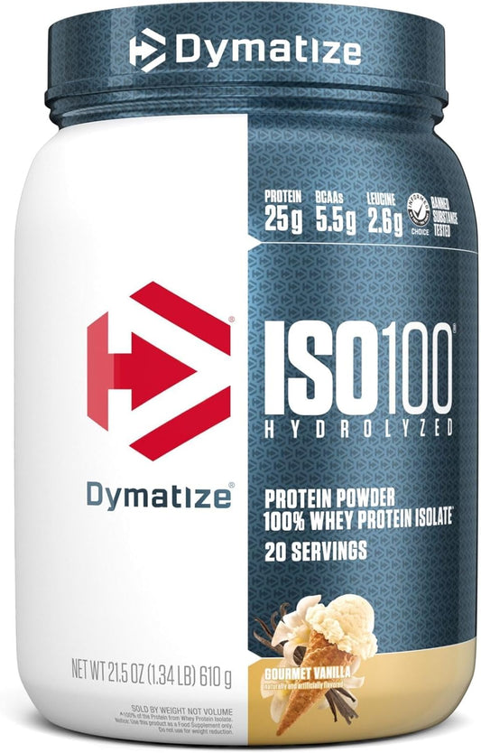 ISO100 Hydrolyzed Whey Isolate Protein Powder, 25g Protein, 5.5g BCAAs, Gluten-Free, Fast Absorbing, Easy Digesting, Gourmet Vanilla Flavor, 20 Servings