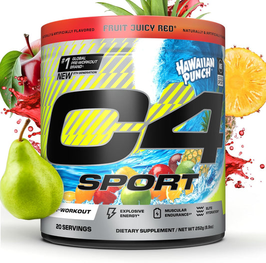 C4 Sport Pre Workout Powder - NSF Certified for Sport - Elite Hydration - 200Mg Caffeine + Creatine + Beta-Alanine - Electrolytes and Energy Supplement - Hawaiian Punch, 20 Servings