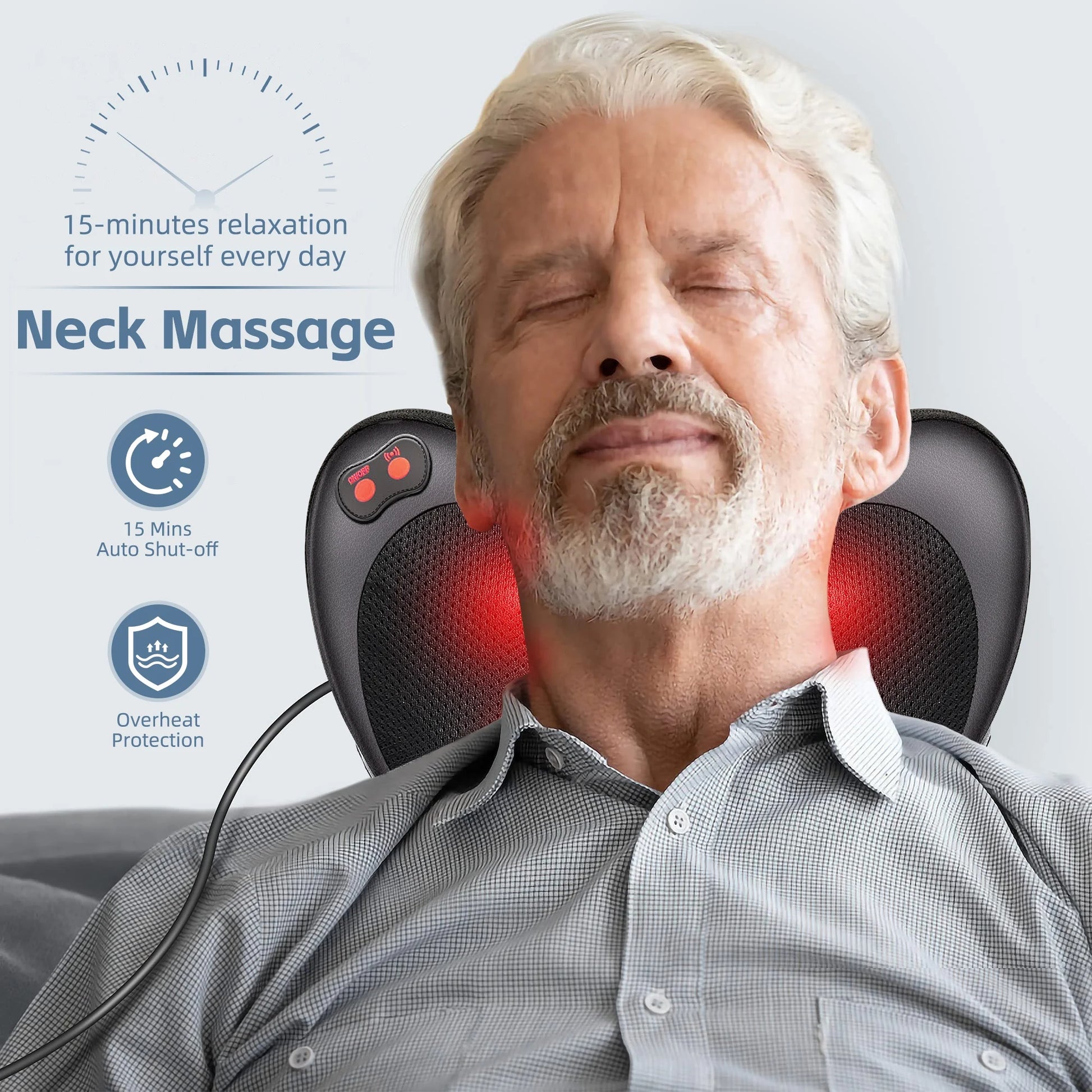 Shiatsu Back Massager with Heat - Deep Tissue Kneading Electric Massage Pillow for Home, Office, and Car Use