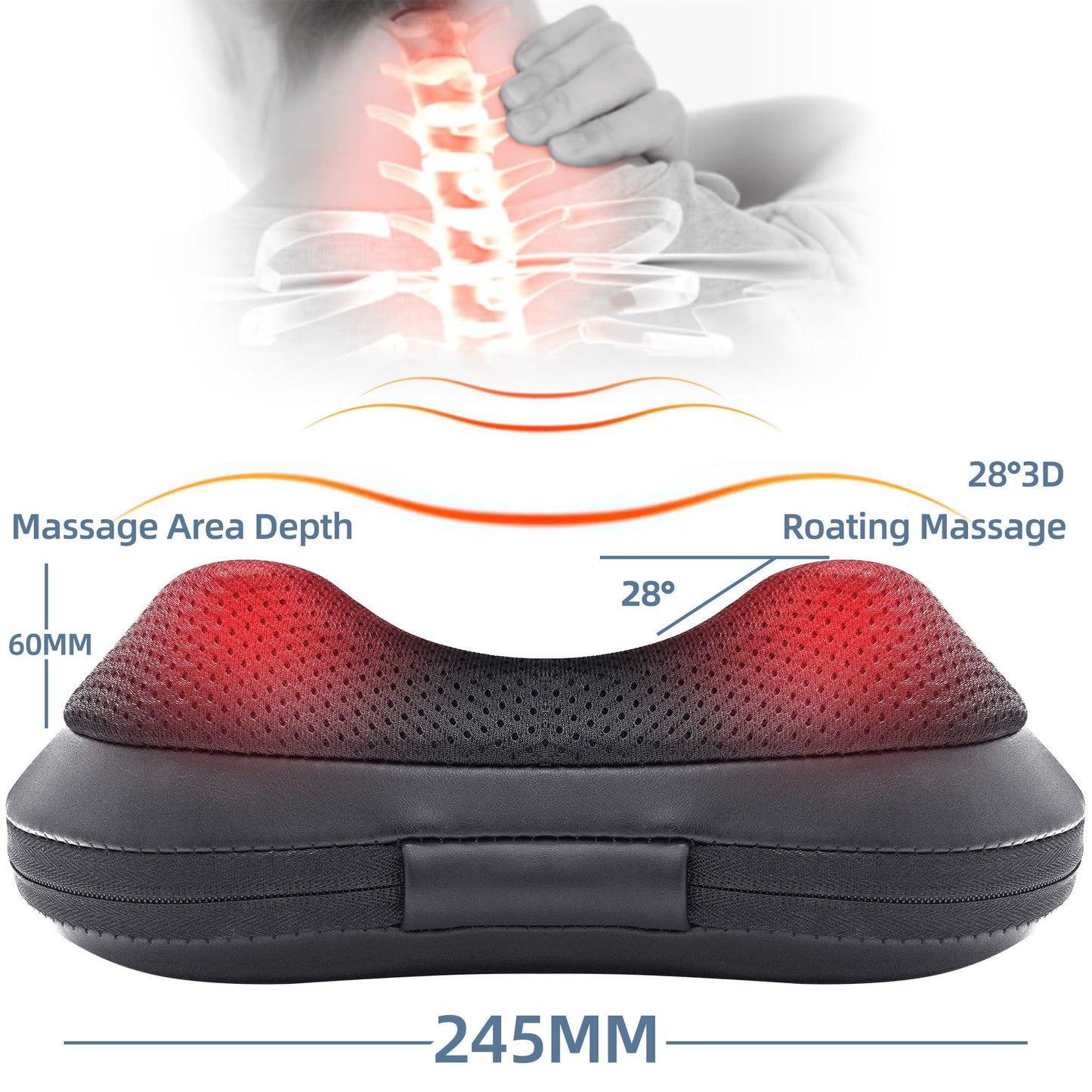 Shiatsu Back Massager with Heat - Deep Tissue Kneading Electric Massage Pillow for Home, Office, and Car Use