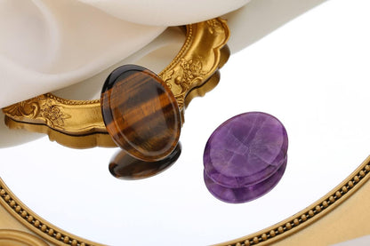 Set of 2 Hand-Carved Worry Stones for Anxiety Relief - Tigers Eye and Amethyst Healing Crystals, Oval Pocket Gemstones for Meditation and Reiki Relaxation