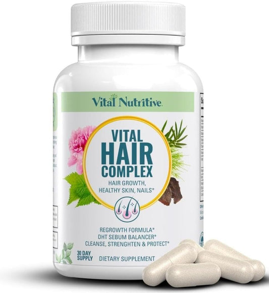 Vi-Tal-Shine Hair Vitality Complex - Premium Biotin and B Vitamins for Healthy Hair Growth, Skin Radiance, and Nail Strength - Hormone and Gluten-Free Universal Supplement - 60 Capsules