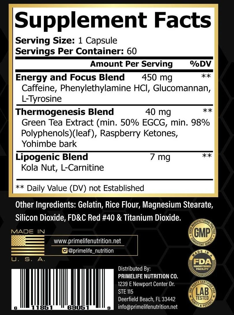 Primelife Lipoxylean Advanced Thermogenic Fat Burner Supplement for Weight Loss and Appetite Control for Men and Women, 60 Capsules